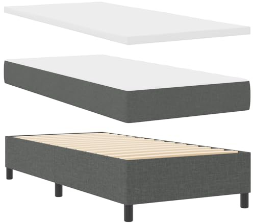 vidaXL Boxspringbett mit Matratze Dunkelgrau 90 x 200 cm Stoff, Schlafzimmer Komfortstück, modernes rechteckiges Bett, langlebige Schaumstoffmatratze, stilvolles Highlight zum Entspannen