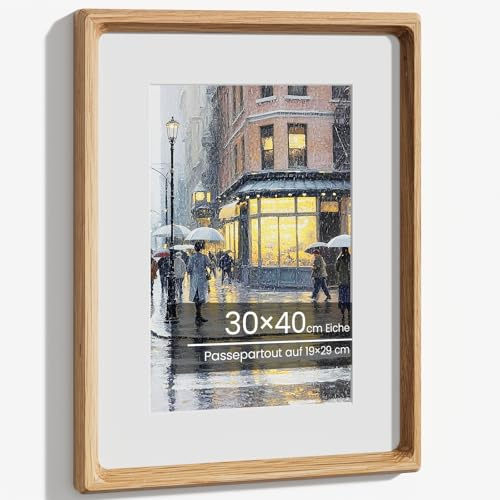 Feihorrm Bilderrahmen 30x40, Natürliches Eiche Holz Fotorahmen mit Glas | Handgefertigte Abgerundete Ecke 30x40 Holzrahmen Mattiert auf 19x29cm Fotos für Bildanzeige, Familienbild, Poster Kunstwerke