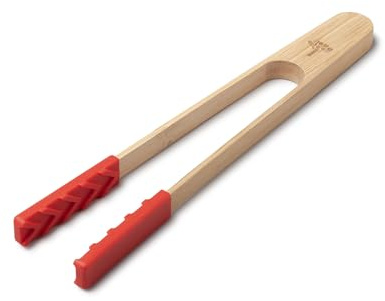 Zeal Bamboo & Silicone Kitchen Tongs – Non-Scratch, Heat Resistant, Easy Grip Cooking & Serving Tongs, 25cm (Red)