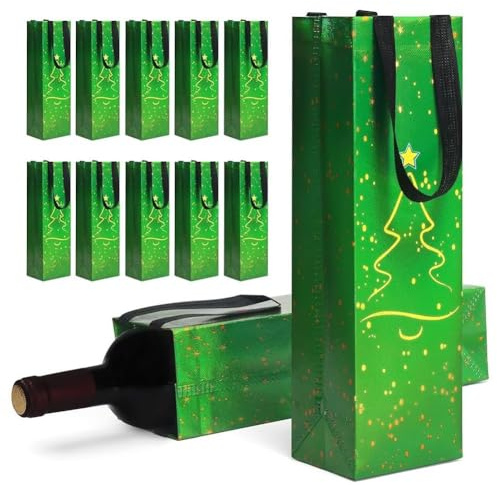 Vobumix 10pcs Christmas Wine Bags Champagne Wrapping Bags Wine Bottle Pouches for Whiskey Spirits Wine Xmas Party Decoration