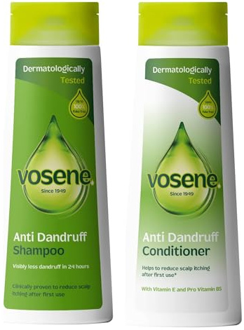 Vosene Anti-Dandruff Shampoo 300ml & Original Conditioner 300ml – Flake-Free Medicated Shampoo & Conditioner for Dry, Itchy Scalp – Daily Scalp Care and Head Lice Repellent