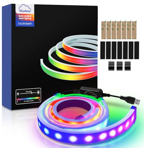 Monucep Neon LED Strip RGBIC PC Monitor Hintergrundbeleuchtung,USB LED Streifen für 32 Zoll PC,Led Strip mit SKYDIMO App-Steuerung,Sync für Musik,Filme,Spiele[Energieklasse F]