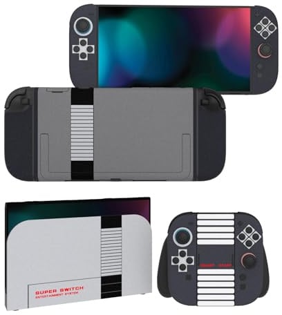 PlayVital Komplettschutz Folien-Set für Nintendo Switch 2 Konsole &für JoyCon, Individuell Vinyl-Aufkleber Grips Skin Zubehör für Nintendo Switch 2, Dock und Handgriffe – Klassischer NES-Stil
