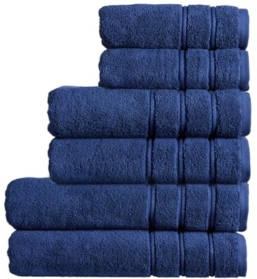 Christy Antalya Family Towel Set | 6 Piece | 100% Turkish Cotton | 600GSM | Soft Plush Luxury Towel Set | 2 Bath Sheets 2 Bath Towels 2 Hand Towels | Quick Dry | Denim Blue
