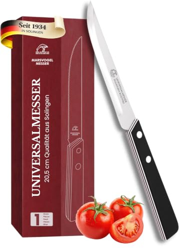 Marsvogel - Universalmesser Made in Solingen - Allzweckmesser - gerade Klinge - Mikroverzahnung - Doppelseitiger Hohlschliff - schwarz/weiß - extra Scharf - Handmade (Schwarz, 1)