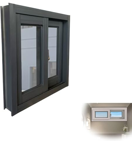 ZIUSFAC Ventana Corredera para Sótano Ventana De Repuesto Horizontal 50 55 60 65 70 75 80 85cm Ventana De Sótano para Restaurante Tienda(Gray,(WxH) 60x50cm/24x20)