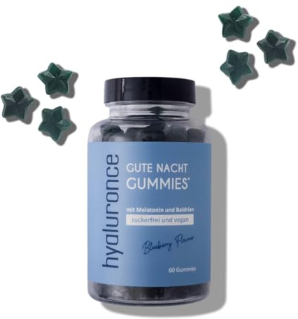 Gute Nacht Gummies mit Melatonin – Nahrungsergänzungsmittel mit Melatonin, Baldrian, Kamille, Lavendel & Vitamin B6 – vegan, 60 Stück | Mit Baldrian, Kamille & Lavendel – vegane Gummies für dein Abendritual