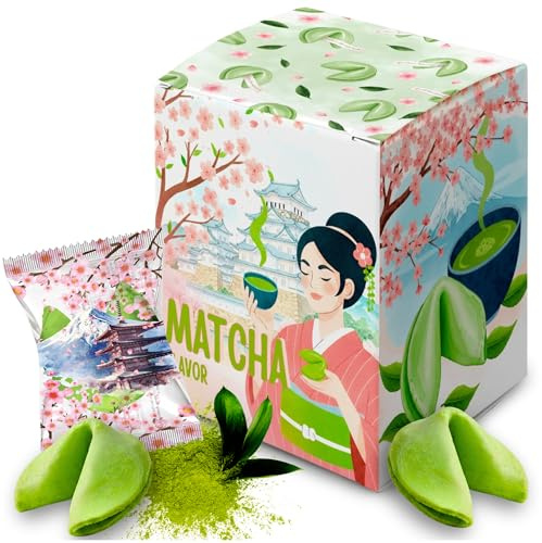 Matcha Glückskekse 15 Stück - Kompliment, japanischer Stil für Konfirmation | Mit Matcha-Aroma und Vanille-Note - ideales Gastgeschenk für Hochzeit, Geburtstag, Familie, Freunde und Kollegen