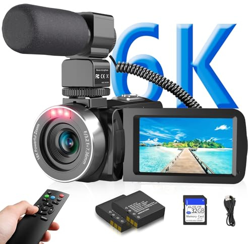 VETEK Videocamera 6K 64MP UHD WiFi Vlogging Telecamere per YouTube Zoom digitale 18X Visione notturna IR 3.0 '' Touch Screen Camcorder con scheda da 32 GB, microfono, telecomando, due batterie
