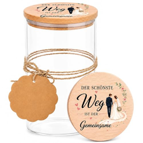 Hochzeitsgeschenke für Brautpaar, Romantisches Vorratsglas mit Holzdeckel | Kreatives Geldgeschenk Hochzeit, Hochzeitsgeschenk für Paare, Dekoglas für Geld & Süßigkeiten