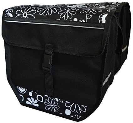 FAHRRADTASCHE 26 28 Erwachsene Satteltasche Gepäckträgetasche Doppel 2x15l / Einzelne 1x15l (23. Duo - Blumen S/W)