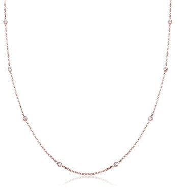 Elli Collana con Cristallo da Donna, in Argento 925, Oro Rosa (Rosegold), Misura 45