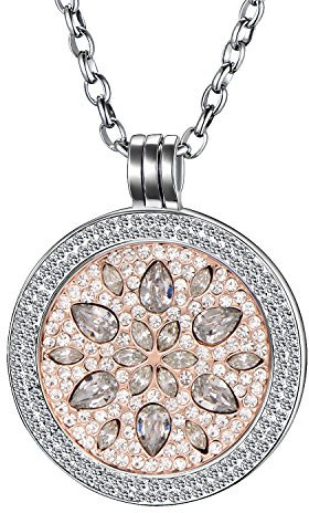 Morella Damen Halskette 70 cm Edelstahl und Zirkonia Anhänger mit Coin Blüte Zirkonia Silber 33 mm im Schmuckbeutel