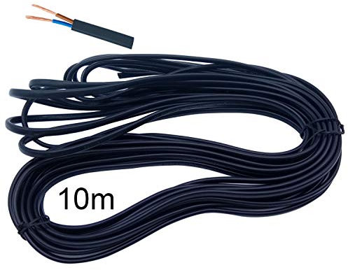Cavo Elettrico/2 Core Piatto in PVC Nero a Corrente Elettrica Cavo Filo Rame ad Alta Temperatura Resistenza 2 X 0.75 mm² Cavo di Alimentazione Doppia–10 Metre Taglio Lunghezza Flessibile Stagno
