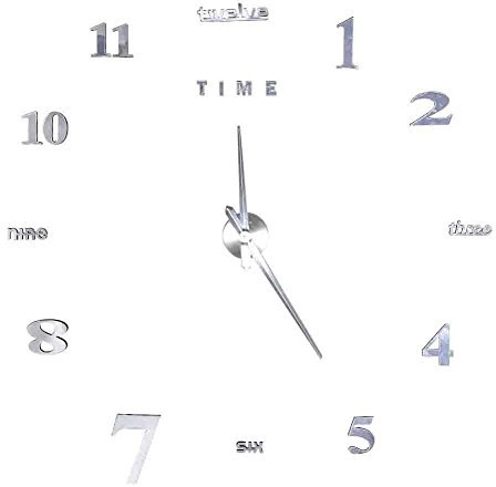 lyrlody Wanduhr, Große DIY Rahmenlose Wanduhr 3D Stumm Spiegel Aufkleber Uhr Metall Große Wanduhren Home Office Schule Abnehmbare Decoretion Silber