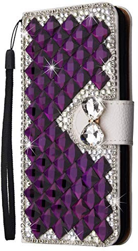 HongHushop Rhinestone Bling Diamond PU Leather Case for iPhone 7 Plus/iPhone 8 Plus Card Slots Magnetic Flip Stand Wallet Glitter Cover Case for iPhone 7 Plus/iPhone 8 Plus - Purple
