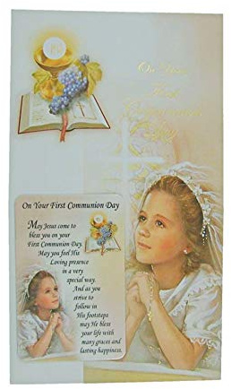 Tarjeta de felicitación de primera comunión con tarjeta de oración de recuerdo, 7 1/2 pulgadas
