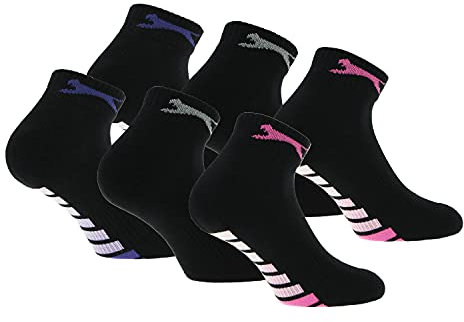 Slazenger 6 Paar Quarter socken für Damen, Höhe über dem Knöchel, Frottiereinlegesohle, ausgezeichnete Qualität aus gekämmter Baumwolle (Schwarz, 39-42)
