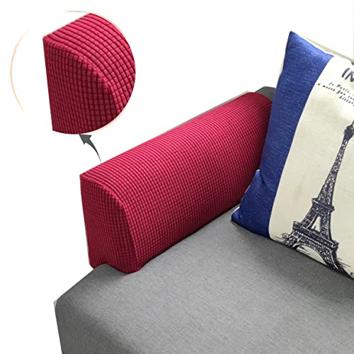Arm Rest Covers Set, Pack of 4 Stretch Armchair Arm Covers Soft Polyester Arm Caps Non Slip Furniture Protector For Chair, Sofa, Couch (Wine Red)
