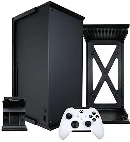 Q-View Xbox Series X Wall Mount Bracket Clip & Controller Wall Mounts by Q-View - Signature X Design - Made In UK (Black)