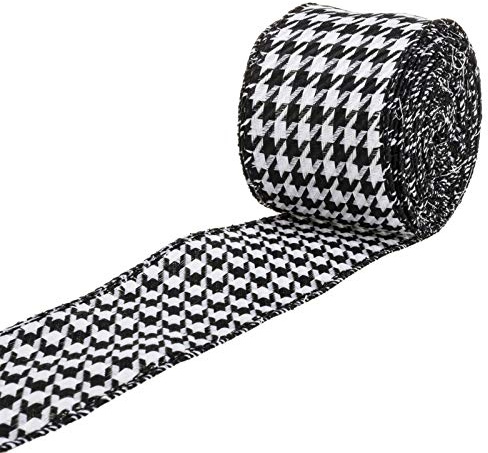 ATRBB Schwarzes und weißes Hahnentrittmuster mit Drahtrand, 5,4 cm x 9,1 m (Schwarzweiß)