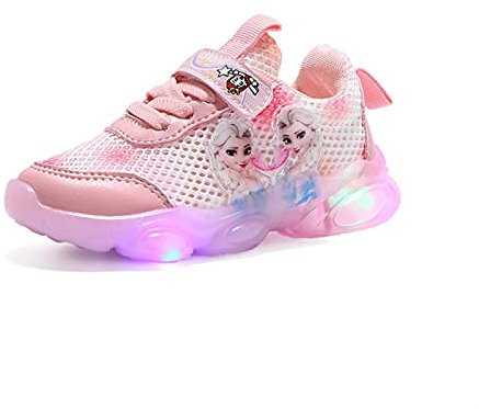 IRON JF ELSA Mädchen Leuchtschuhe, Sommer LED Sneakers, Kinder Hohles Mesh Stoffschuhe Mit Klettverschluss, Sportschuhe, Turnschuhe Laufen (Pink, Größe 27)