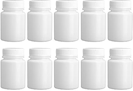 Freebily 10pcs Plastic Empty Medicine Bottles Portable Solid Powder Chemical Bottles Pill Tablet Holder Storage Container White 20ml