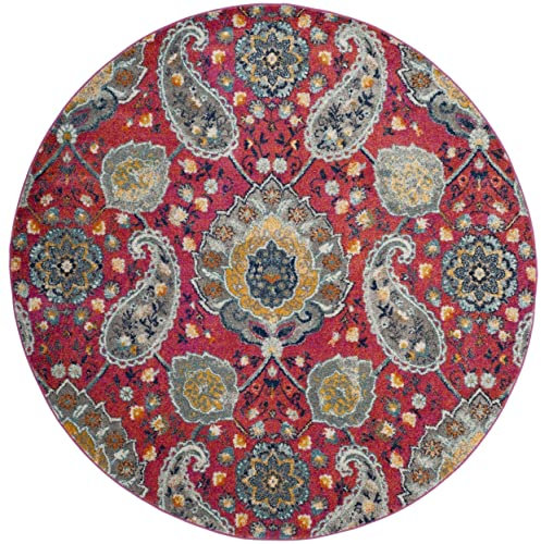 SAFAVIEH Madison Collection MAD600A Boho Chic Glam Paisley Non-Shedding Living Room Dining Bedroom Foyer Area Rug 5'3 x 5'3 Round Fuchsia/Gold