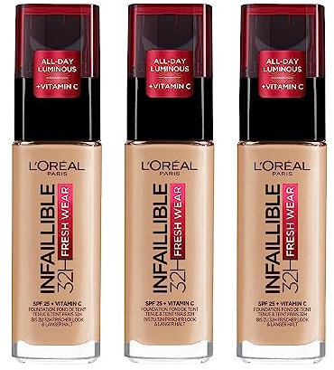 L'Oréal Paris Grundierung Infaillible 24H Fresh Wear Make-up 140 Golden Beige, 3er Pack (3 x 30 ml)