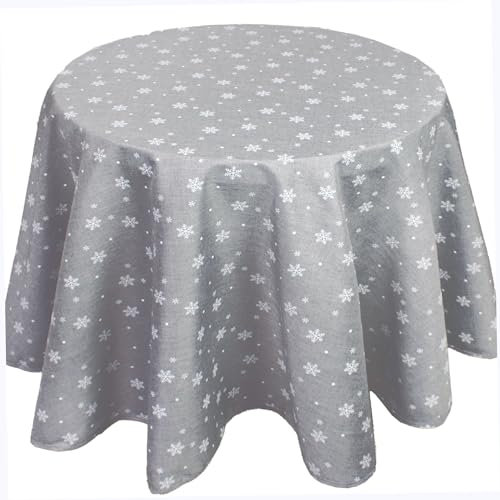 Tischdecke Schnee zu Weihnachten, grau, 160 cm rund