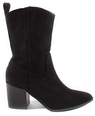 Ciabalù Stivali Donna Camoscio con Tacco Camperos Texani Stivaletti Cowboy Scamosciati (Nero, numeric_41)