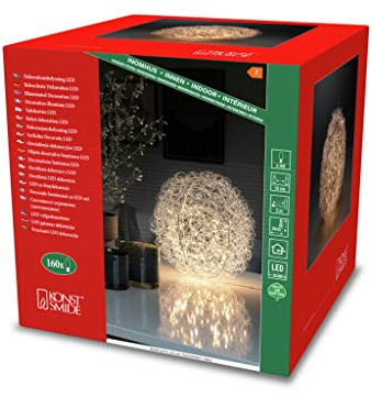 Konstsmide LED Drahtball, 160 warm weiße Dioden, 4,5V, Innen, transparentes Kabel - 3515-303