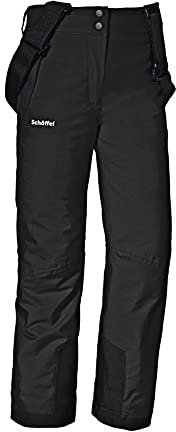 Schöffel Mädchen Ski Pants Joran G, wind- und wasserdichte Kinder Schneehose, wasserdichte Skihose mit Schneefang und Hosenträgern, black, 140