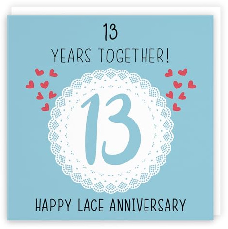 Hunts England - Large 13th Wedding Anniversary Card - Large Size - Lace Anniversary - Iconic Collection - Large - 210 x 210 mm - 13 Years Cute Anniversary Card For Him, Her, Couples, etc.