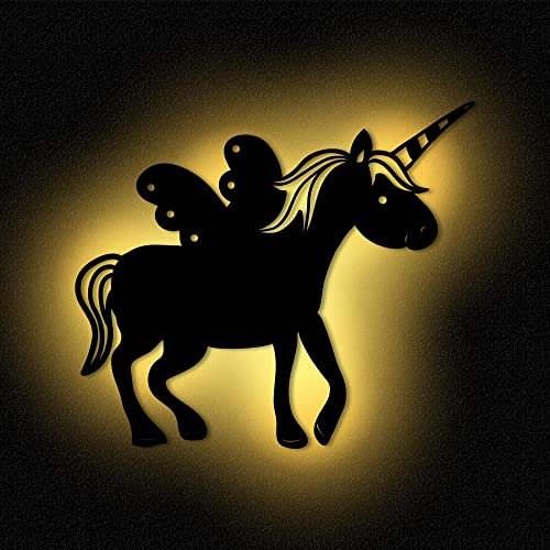 Wandlampe Einhorn I Nachtlicht Schlummerlicht Lampe Kinderzimmer Kinder Mädchen Junge I MDF Holz Batteriebetrieb