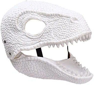 BestAlice Film-inspirierte Dinosaurier-Maske mit Öffnung des Kiefers, realistische Textur und Farbe, Auge und sicherer Riemen, Dinosaurier-Maske, Dinosaurierspielzeug, Kopf (weiß)