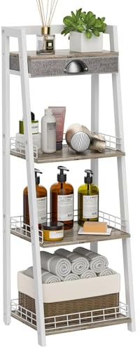 keomaisyto Elegante estante de escalera de 4 niveles, estante de almacenamiento de baño, estantería de escalera con cajón, estantes de almacenamiento independientes para baño, sala de estar, oficina