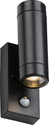 Eamon - 230V IP44 GU10 Polycarbonate Up/Down Wall Light with PIR - Black
