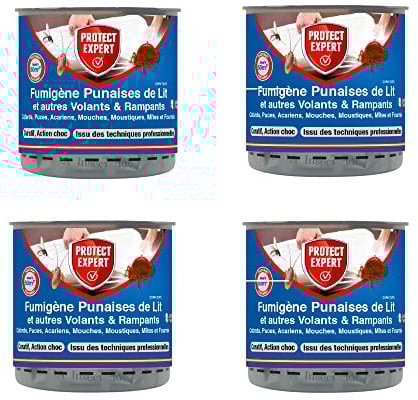 PROTECT EXPERT Lot de 4 Fumigènes Anti-Punaise de lit - 4x10g - Elimine Les Larves & Punaises De Lit & Acariens Sans Dépôts Visibles ni Odeurs Persistantes - Curatif & Action Choc PUMIG10X4