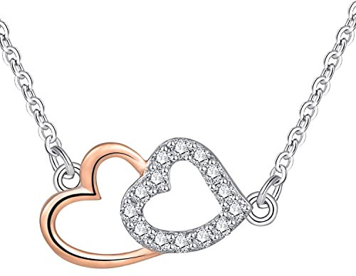 PIVELLO® Halskette Herz Sterling Silber 925 | Herzkette & Kette Rosegold | Silberkette Damen 925 & Herzanhänger | Silberketten & Anhänger | Doppelherz Kette & Halsband | Schmuck & 100% Nickelfrei