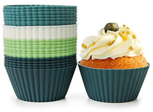 Spesh Lot de 24 Moules à Cupcakes en Silicone, Moules Muffins en Silicone Individuel Moules à Pâtisserie Réutilisables, Durables et sans BPA(Blanc+Vert+Cyan+Bleu)