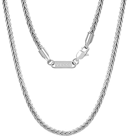 VEXXS Foxtail Gold Chain, 18K Real Gold Plated Men’s Necklace, Durable No Color Fading - Urban Fashion Street Wear (3mm-White Gold, 18.00)