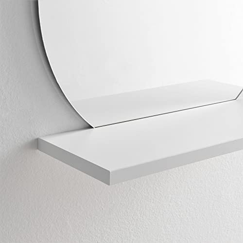 ARHome Specchio Tondo con Mensola, 60 x 60 x 22 cm, Bianco Opaco, Specchiera con mensola, Made in Italy