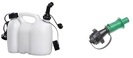 hünersdorff Doppelkanister/Kombikanister für Kraftstoff und Öl mit 2 Ablaufschläuchen, 3+1,5 Liter & Sicherheits-Einfüllsystem für Doppelkanister ECO+PROFI aus HD-PE für Kettenhaftöl, schwarz/grün