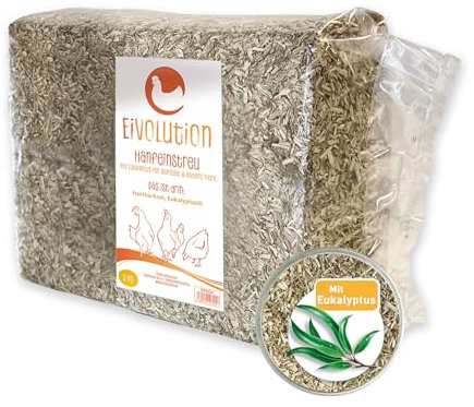 eivolution Hanfeinstreu mit Eukalyptus - 3 kg Ballen - Saugfähige, Geruchsbindende Einstreu für Hühner, Geflügel und Pferde