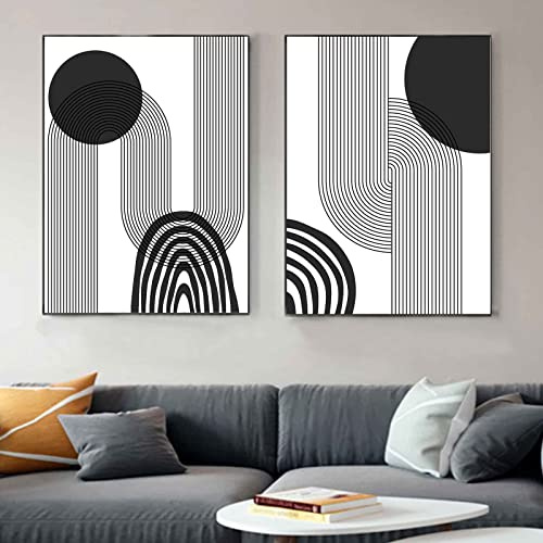 Sarah Duke 2er Abstrak Poster Set Wandbilder Modern Schwarz Weiß Bilder Set Leinwand Wandbild Wohnzimmer Decor, Ohne Rahmen (50x70cm)