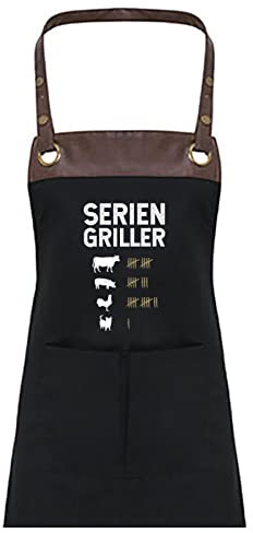 TASSENPALAST Premium Grill-Schürze mit Spruch personalisierbar mit Wunschnamen - Lustiger Spruch/Sprüche Grillschürze Lustig - Unisize (Seriengriller - Schwarz)