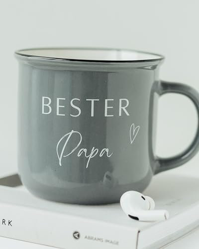 Mimi&Tone Bester Papa Steinguttasse I Campfire Tasse I Geschenk für Vatertag Kaffeebecher I Geschenkidee zum Geburtstag I mit Geschenkanhänger I Geschenke (Stil Bester Papa)