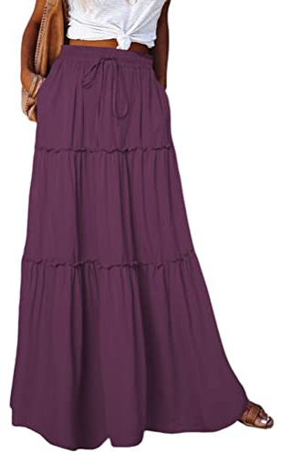 Onsoyours Femme Jupe Fendue Fleurie À Imprimé Floral Jupe Longue Boho Taille Haute Elastique Casual pour Printemps Et Été