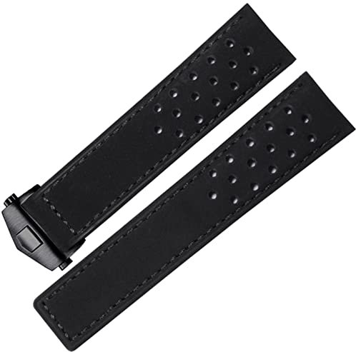 FFHAO Echtes Leder Armband Für TAG Heuer Uhren, Faltschließe, 20mm, Schwarz, 20 mm, Achat